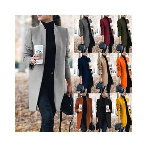 2020 Autumn and Winter New European and American Fashion Solid Color Stand Collar Woolen Blazer Women
