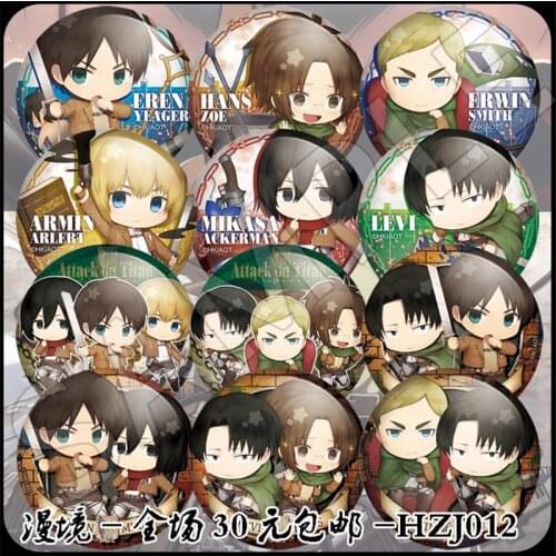 ZXFJXR 9pcs set 58MM Kawai Animation Badge Attack on Titan Shingeki no Kyojin Armin Arlert AckeIcons Brooch Badge Collect