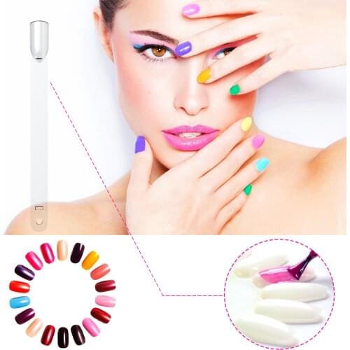 100 Pack Fake nails Fan-shaped Nail Art Tips Sticks Polish Display Practice DIY Nail Art Gel with Metal Split Ring Color Card