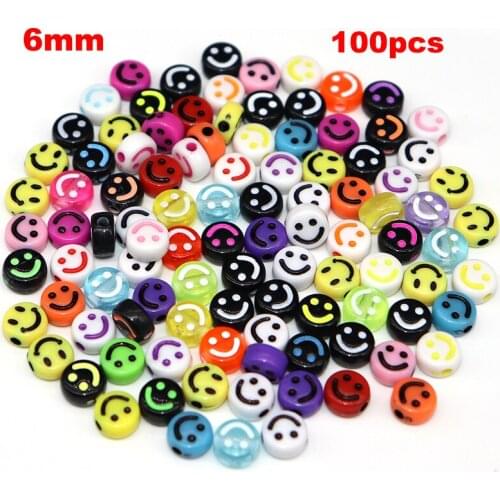 100PCS 6MM smile facial acrylic beads circular handmade DIY charm bracelet necklace