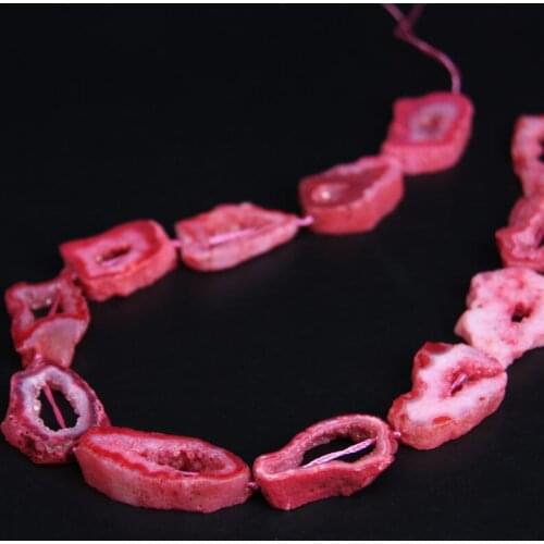 High Grade 12-15pcs/strand Pink Natural Agates Cluster Geode Drusy Slab Beads,Red Quartz Druzy Slice Nugget Pendants Jewelry