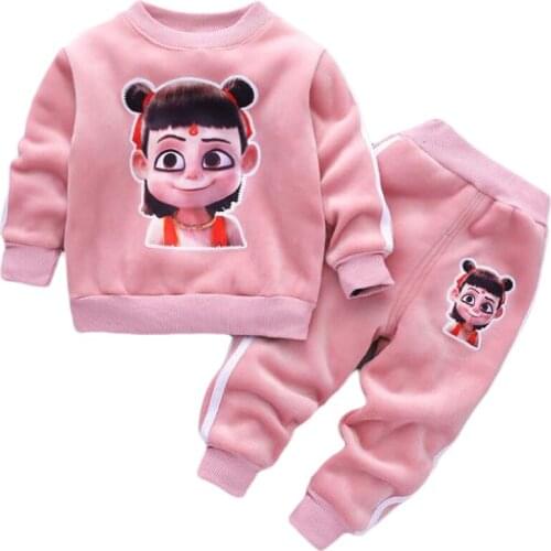 2020New Toddler Girl Clothing Sets Winter Velvet Thicken Children Coats+Pants Baby Boys Track suit Autumn Outfits Kids Suit1-5Y