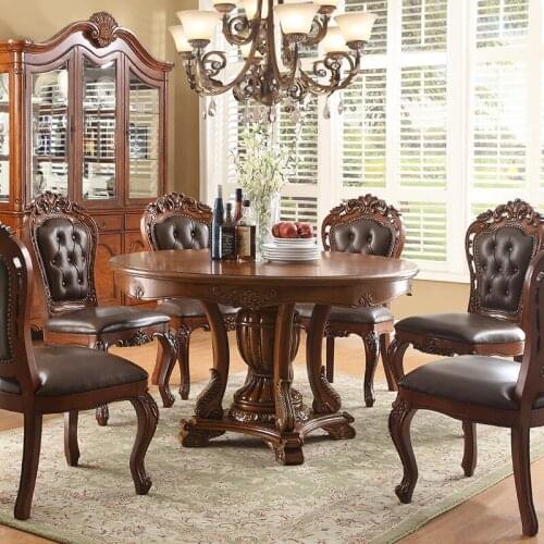American country solid wood dining table, dining chair, dining table, one table, six chairs, leather long dining table and chair