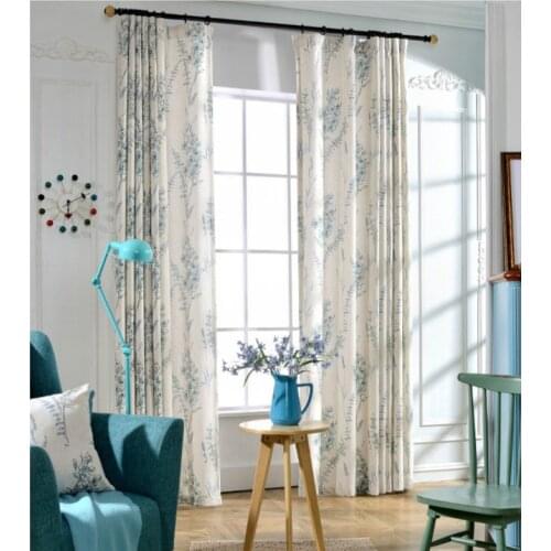 America Fresh Style Cotton and Linen Floral Print Blockout Cloth Curtain for Living Room