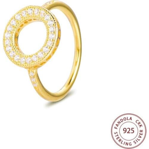 Authentic 925 Sterling Silver Shine Clear CZ Circle Ring Wedding Engagement Rings for Women anillos mujer Free Shipping