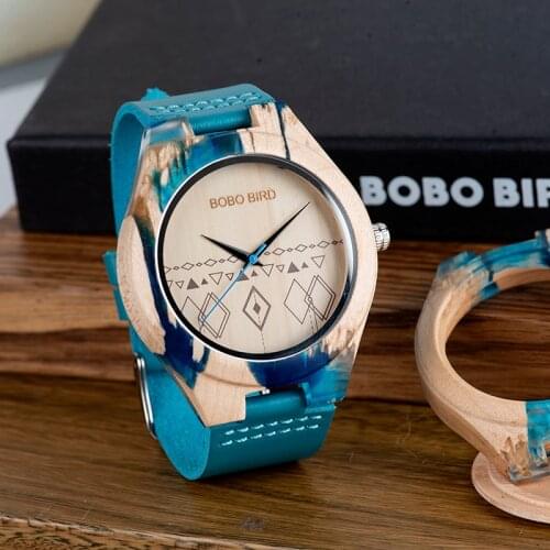 Reloj mujer BOBO BIRD Women Watches Wood Bamboo Wristwatch Blue Soft Leather Men Watch Quartz Timepieces Custom Gifts C-S07