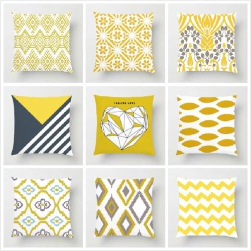 Geometric Cushion Cover Yellow And Heart-shaped Stripe Wave Pillow Case For Home Chair Sofa Decoration Square Pillowcases