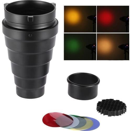 Hot Flash Conical Snoot with Honeycomb Grid Color Filter Kit for Bowens Mount Studio