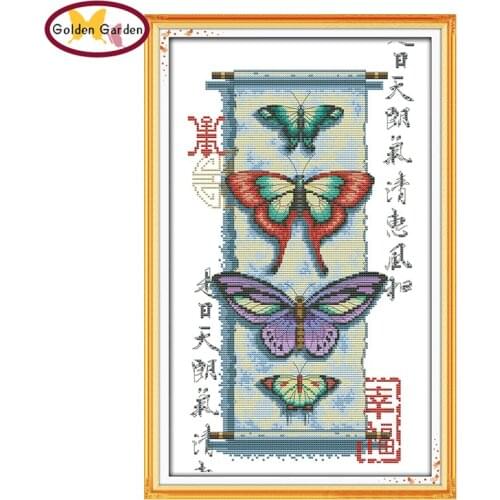 GG Happiness Chinese Cross Stitch 11CT Printed Canvas DIY Embroidery Kit Joy Sunday Counted 14CT Cross Stitch Set for Home Decor