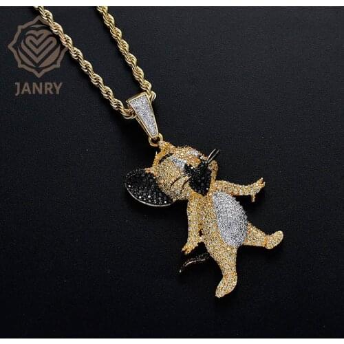 JANRY Classic Anime Jerry Pendant Necklace Hip Hop Zircon Gold Color Necklace With 60cm Stainless Steel Rope Chain For Women