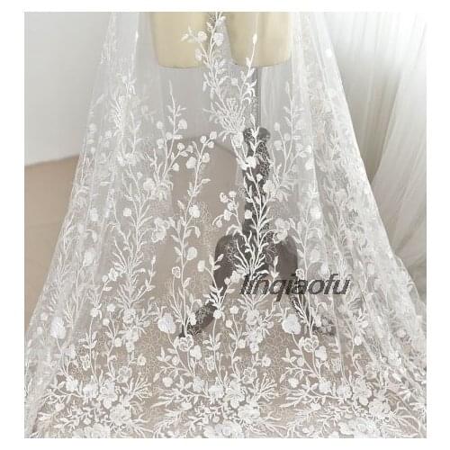 Plum embroidery lace fabric wedding dress handmade diy material high-grade clothing decorative cloth accessories