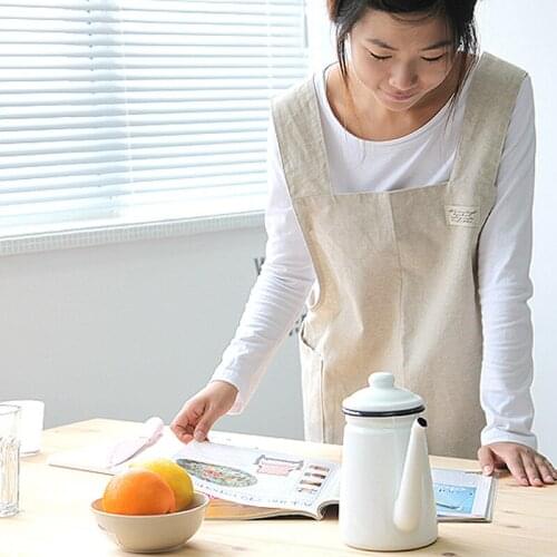 Cotton linen Kitchen Apron For Cooking Baking Flower Shop Ruffles work clean apron Women Smock