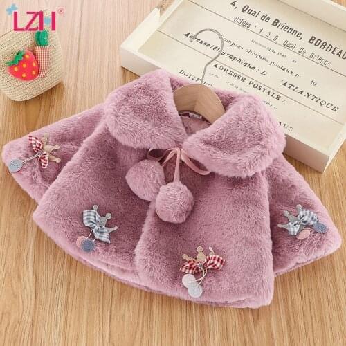 LZH 2021 Autumn Winter Baby Girls Jacket For Baby Cute Princess Fur Cloak Kids Warm Outerwear Coat Newborn Clothes Infant Jacket