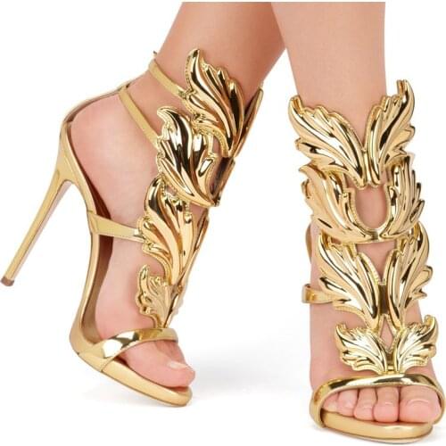 Summer sandals Rome Street pat wings flame high heels Leaf shape wedding party shoes high quality women 10cm thin heel pump shoe