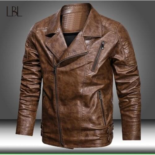 Autumn Mens PU Vintage Bomber Casual Fashion Slim Fit Leather Jacket Male Winter Fleece Warm Windbreaker Motorcycle Coat New