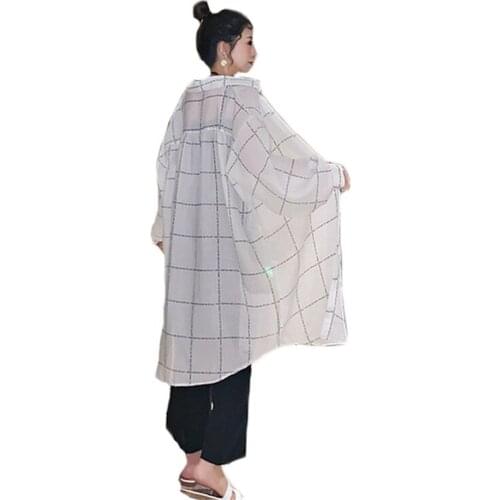 Sun Protection Clothing Women 2021 Summer Fashion INS Plaid Outerwear Loose Breathable Slim Thin Mid-length Coat Female LR1403