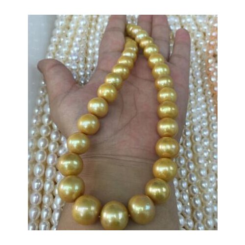 17 inch 11-12mm Natural fresh water golden pearl necklace