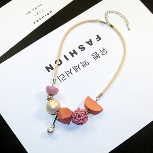 Wooden Beads Pendant Necklaces Women Chunky Trendy Simple Fashion Jewelry Statement Necklace Gift for Girl Handmade Accessories