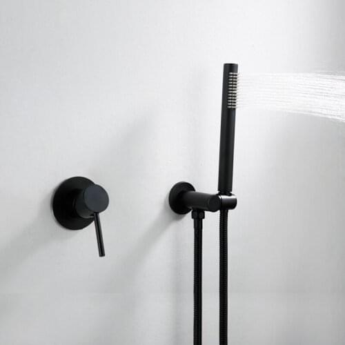 Full Copper Round Black Dark Load Wall Type Embed Water Tap Shower Shower Suit Shower Room Hot And Cold Water Tap