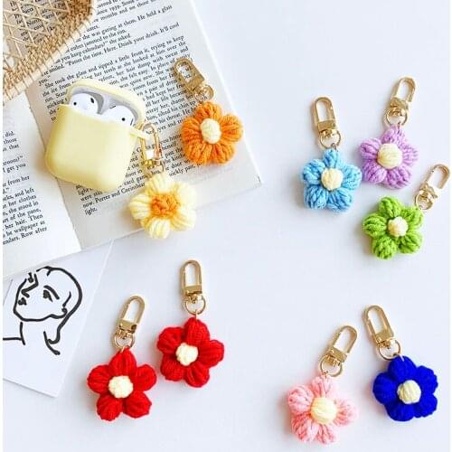 Simple Plush Flower Keychain Decor Headphones Cover For AirPods 2/1 Bluetooth Earphone Silicone Case For AirPods Pro 3 Box Cute
