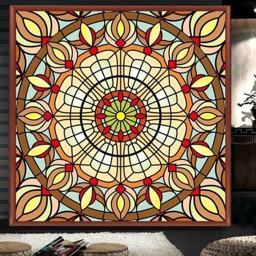 Custom size Stained glass window film electrostatic Church frosted home foil door glass stickers PVC self-adhesive window films
