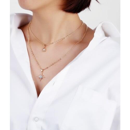 Boho Multi-element Crystal Necklaces For Women Fashion Gold Necklace Vintage Multiple Layers Pendant Necklace Jewelry Gift