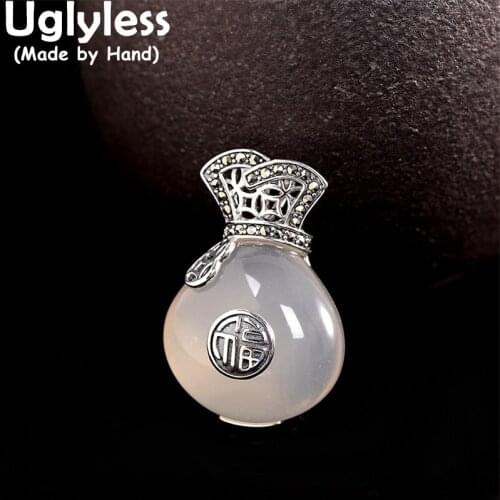 Uglyless Hollow Coines Money Bag Pendants for Women Chalcedony Shinning Blue Gemstones Necklaces 925 Silver Jewelry NO Chains