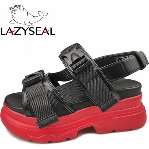 LazySeal Canvas Platform Sandals Women Shoes Buckle Fashion Women Chunky Sole Beach Shoes Open Toe Woman Sandalias