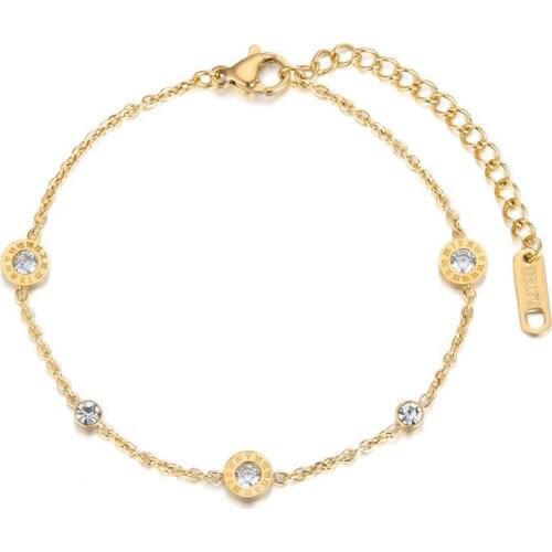 Classic Roman Numerals Cubic Zirconia Chain & Link Bracelets Jewelry Titanium Steel Charms Bracelet For Women B18019