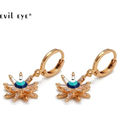 EVIL EYE Flower Blue Turkish Eye Drop Earrings Gold Silver Color Small Dangle Earrings Fashion Jewelry for Women Girls BD237