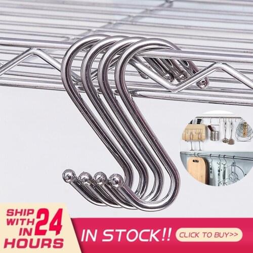 1 PC Stainless Steel S-Shape Hook Kitchen Bedroom Multi-function Railing S Hanger Hook Clasp Holder Hooks Hanging Storage Tools