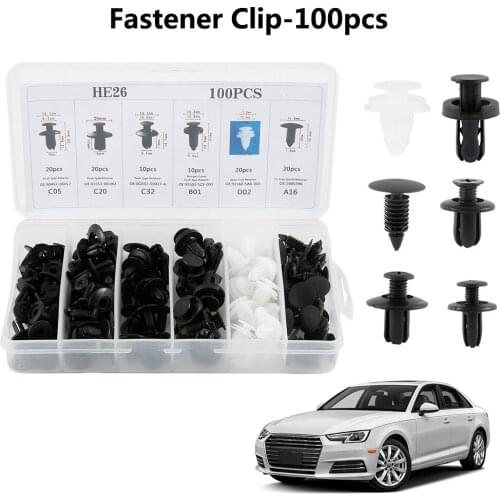 100pcs Mixed Auto Fastener Clip Car Body Push Retainer Pin Rivet Bumper Door Trim Panel Retainer Fastener Kit Car Accessories