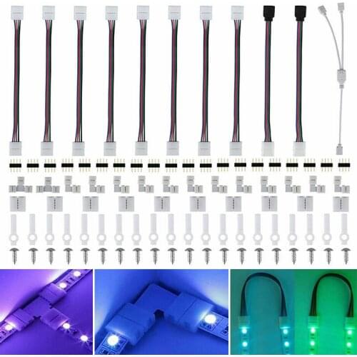 75pcs 4-pin RGB 5050 LED Connector with T-Shaped L-Shaped Strip Jumpers Portable LED Strip Connector Terminal Splice Kit