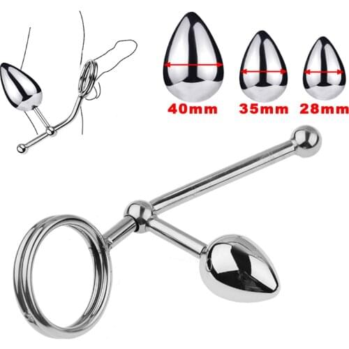 3 Size Ball Metal Cock Ring Anal Hook Butt Plug For Men Anus Dilator Prostate Massager Sex Toy for Male Chastity Lock Adult Game