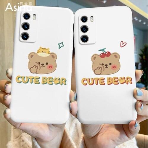 ASINA Liquid Silicone Case For Huawei P40 P30 P50 P Smart 2019 S Cover Cartoon Bumper Fashion Cases For Nova3 3i 5T Capa Bear