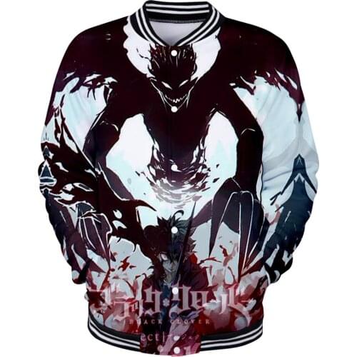 Trend Street Magic Emperor Black Clover 3D Print Long Sleeve Baseball Jacket Mens / Womens Jacket Pop Anime Baseball Jacket