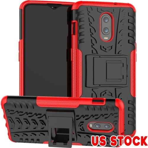For Oneplus 7/6T Tire Pattern Dual Layer Hybrid Armor Case With Kickstand Protective Hard Back Cover For Oneplus 6T