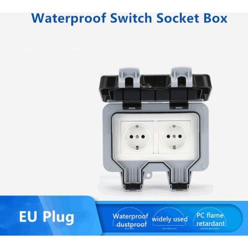EU 2Power Socket IP66 Weatherproof Wall Power Socket 16A Electrical Outlet Grounded AC 110/220V For Bathroon/Outdoor Waterproof
