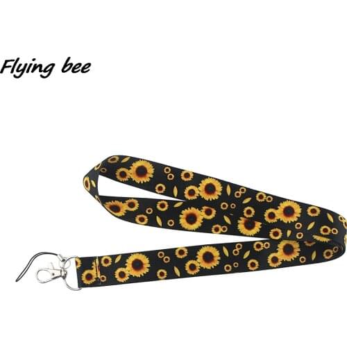 Flyingbee Black Sunflower Creative Painting Art Key Chain Lanyard Neck Strap For Phone Keys ID Card Creative Lanyards X1164