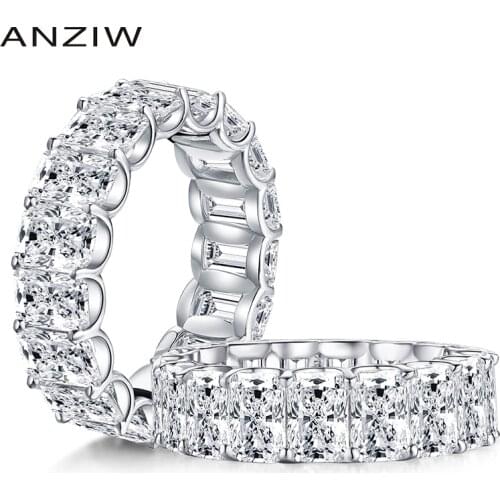 ANZIW 925 Sterling Silver Radiant Cut Eternity Engagement Ring Simulated Diamond Wedding Silver Full Eternity Ring Jewelry