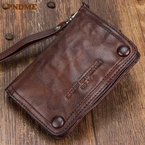 Fashion handmade vintage genuine leather small wallet pleated natural sheepskin mens teens card holder coin purse for womens