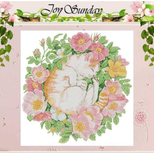Cat Among The Flowers Patterns Counted 11CT 14CT Cross Stitch Set DIY Chinese Cross-stitch Kit Embroidery Needlework Home Decor