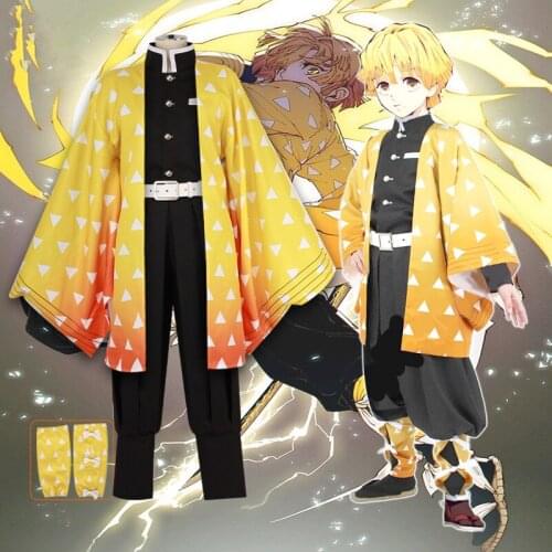 Demon Slayer:Kimetsu No Yaiba Agatsuma Zenitsu Cosplay Costume Halloween Costume