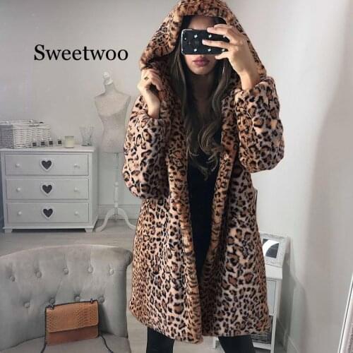 Leopard Coats 2020 New Women Hooded Faux Fur Coat Winter Warm Plush Fake Jacket Fashion Artificial Fur Womens Outwear 3XL
