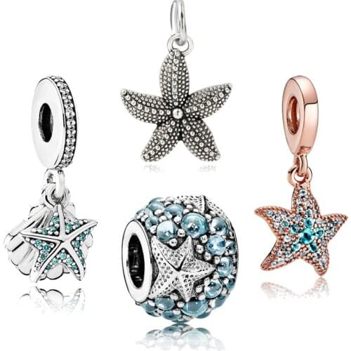 Summer starfish pendant charms fit original pandora bracelet & necklace accessories fashion jewelry for women gift crystal bead