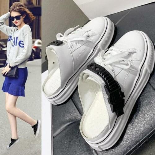 2020 summer new semi-drag Baotou flat sole shoes outdoor fashion white shoes