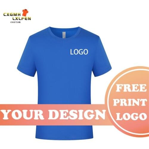 Mens 19-color custom logo short-sleeved high-end cotton embroidered T-shirt round neck printing DIY brand text