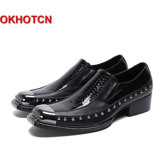 Mens Leather Shoes Italian Designer Black Dress Shoes Square Toe Snake Print Patent Leather Loafers Fashion Rivet Bordered Shoes