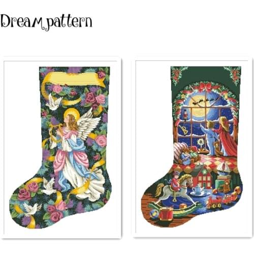 Glad tidings stocking cross stitch kit flowers 18ct 14ct 11ct cotton silk thread white fabric embroidery DIY handmade needlework