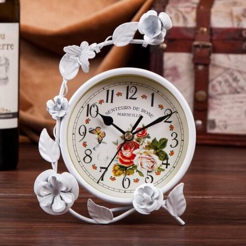 European-style pastoral mute wall clock bird stand branch living room wrought iron double-sided Korean round wall clock